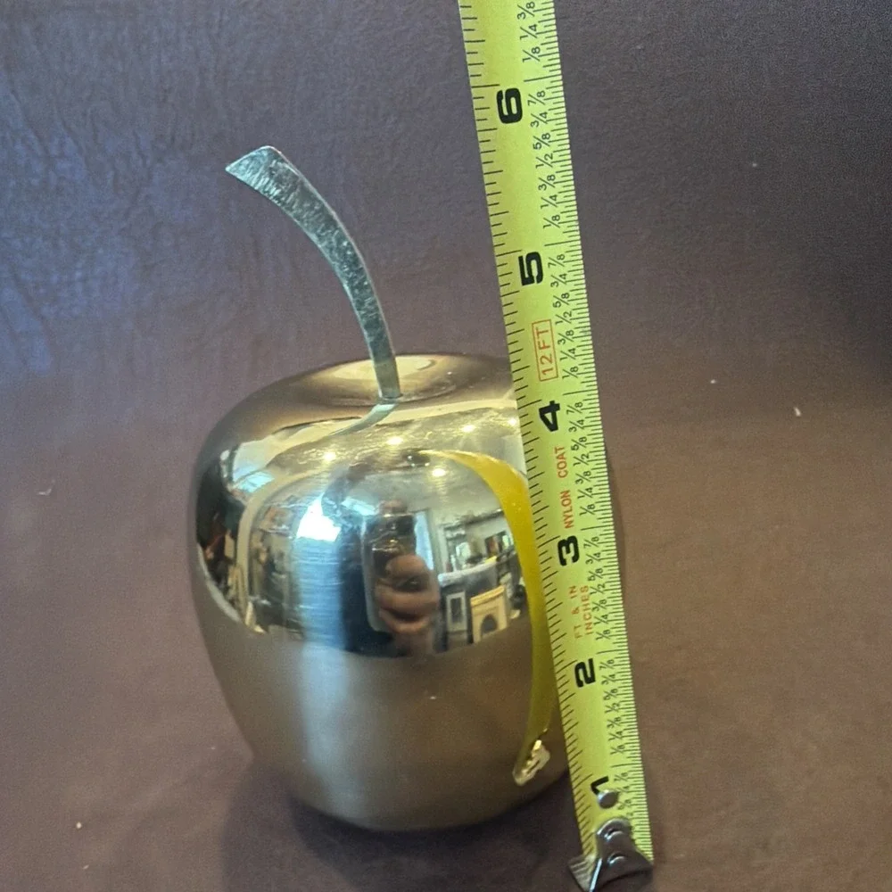 Vintage Solid Brass Apple Paperweight Desk Decor Polished Gold Tone 5.5